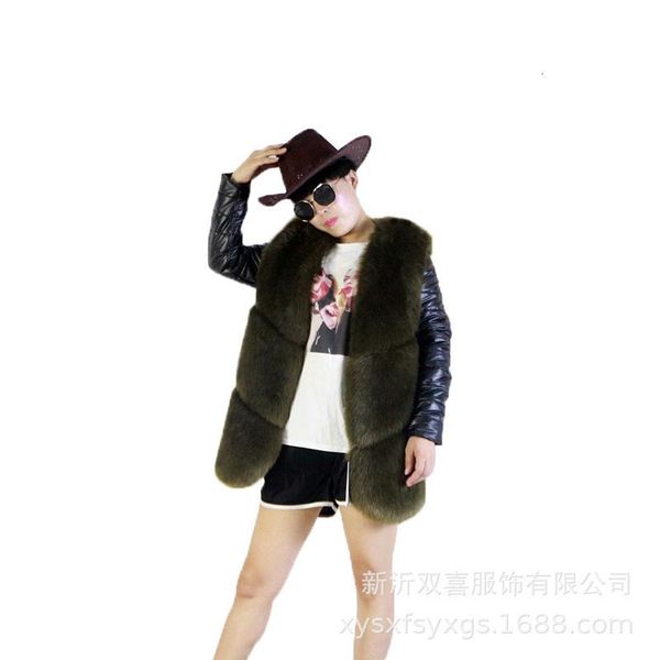 

women's fur & faux haining 2021 style imitation fashion female one coat woman, Black