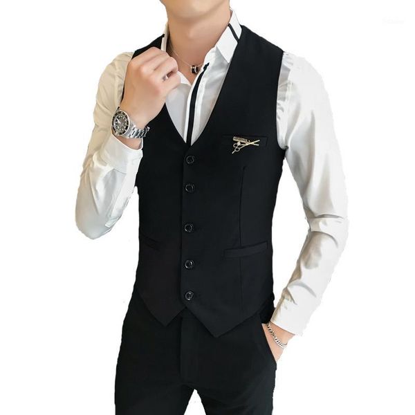 

2020 marca moda masculina alta calidad trajede chaleco/hombres slim fit puro algodón ocio chaleco casual ma3 jia3 m-5xl1, Black;white