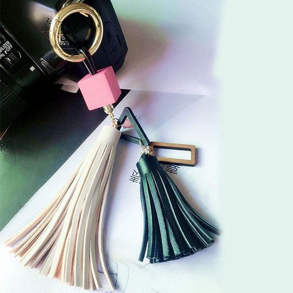 

fashion leather tassels key chain with two tassels with wooden accessory for car keychain bag key ring jewelry eh875 h jlldsz, Silver