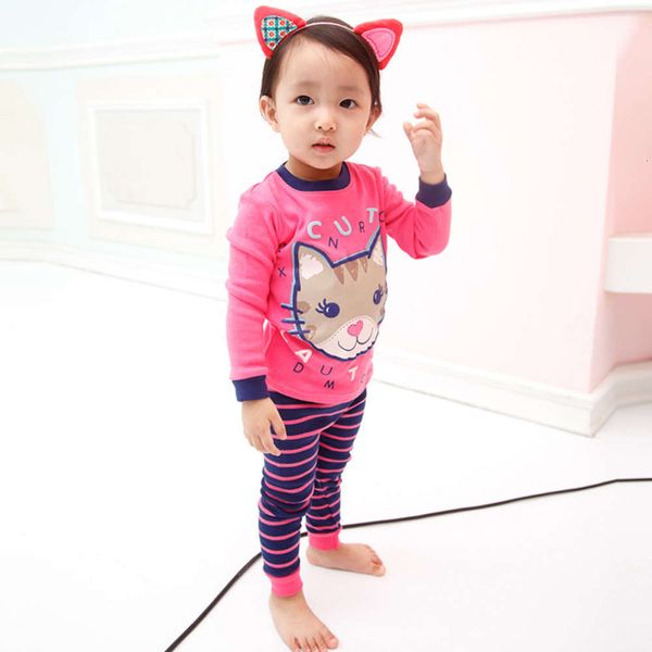 

autumn and winter korean children's clothing pure cotton underwear set round neck long sve girls' home cloth cartoon pajamas, Blue;red