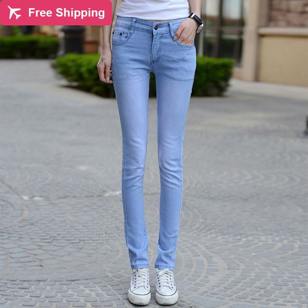 

2020 cotton women's brem denim pencil ladies'more size pants, Blue