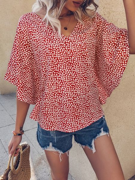 

dot print batwing sleeve blouse i7xm#, White