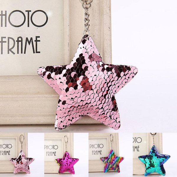

scale sequin star keychain key ring holders fish bag hang new designer fashion jewelry gift drop ship, Silver
