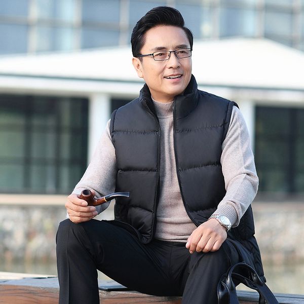

father's old waistcoat autumn and winter warm thickened vest middle-aged men's jacket down cotton shawl, Black;white
