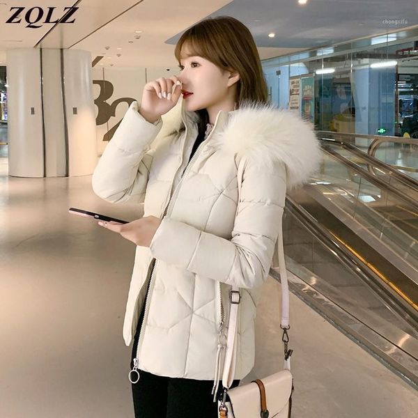 

zqlz women jacket winter 2021 new hooded plus size cotton coats slim short parkas mujer casual black warm women's coat1
