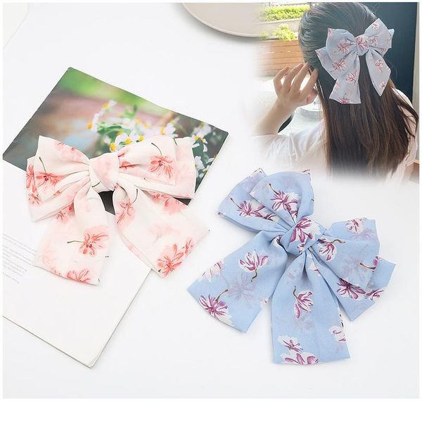 

1pc chiffon floral hair bows hair clip bow-knot hairpin handmade hair styling accessories headwear hairgrips barret qylrpu, Black;brown