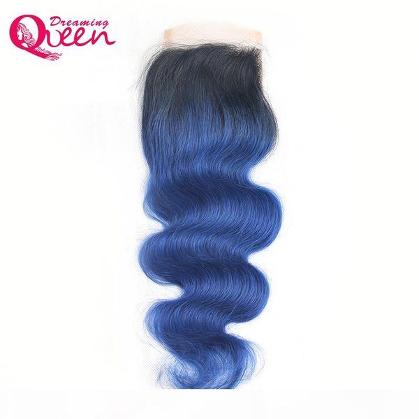 

t1b ocean blue color body wave lace closure ombre brazilian virgin human hair 4x4 lace closure with baby hair natural hairline closure, Black