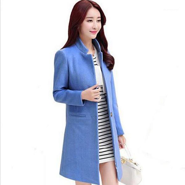 

women's wool & blends autumn winter woolen coat womens slim long sleeve special fashion stand collar design coats d41, Black
