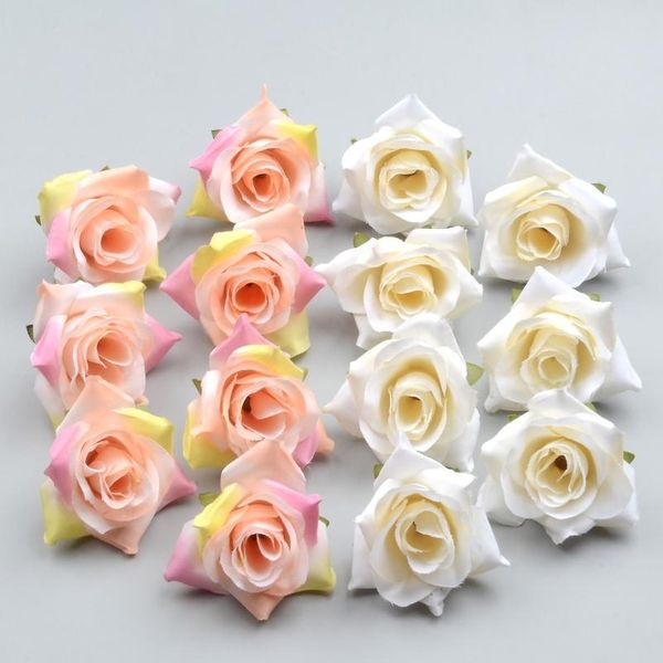 

100pcs diy artificial white rose silk flowers head for home wedding party decoration wreath gift box scrapbooking fake sqccbg