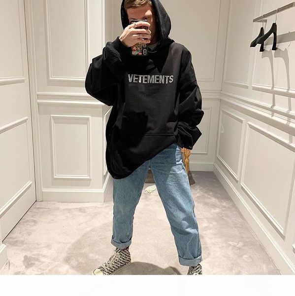 

vetements rhinestone logo oversized hoodie black vtm hooded sweatshirts casual hoody pullovers harajuku men women hip hop streetwear