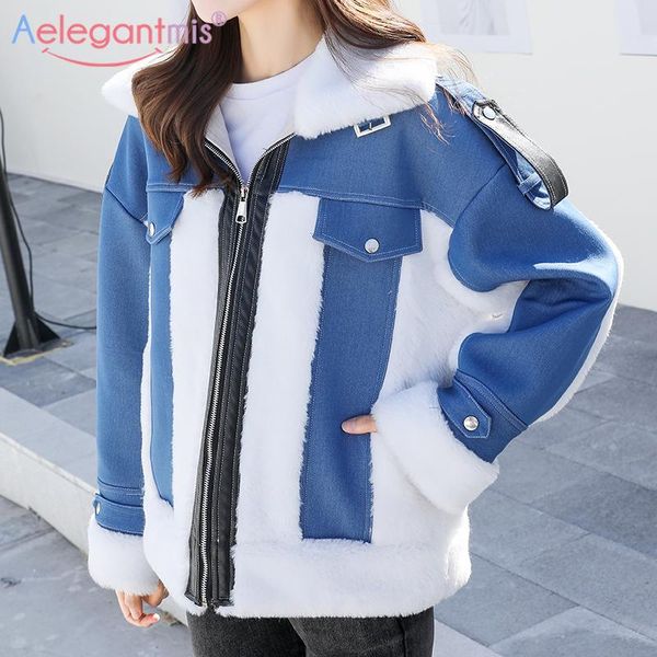 

women's fur & faux aelegantmis stylish patchwork women jackets coat fleece warm winter jacket loose plus size outwear woman parkas, Black