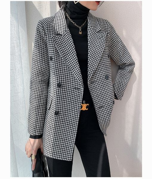 

2021 new houndstooth suit ladies 2021 spring new korean retro style jacket 3lkc, White;black