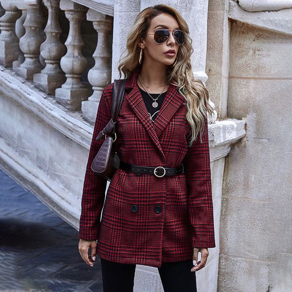 

2021 autumn new and winter women's clothes houndstooth a woman's suit coat sleeve mr03, White;black