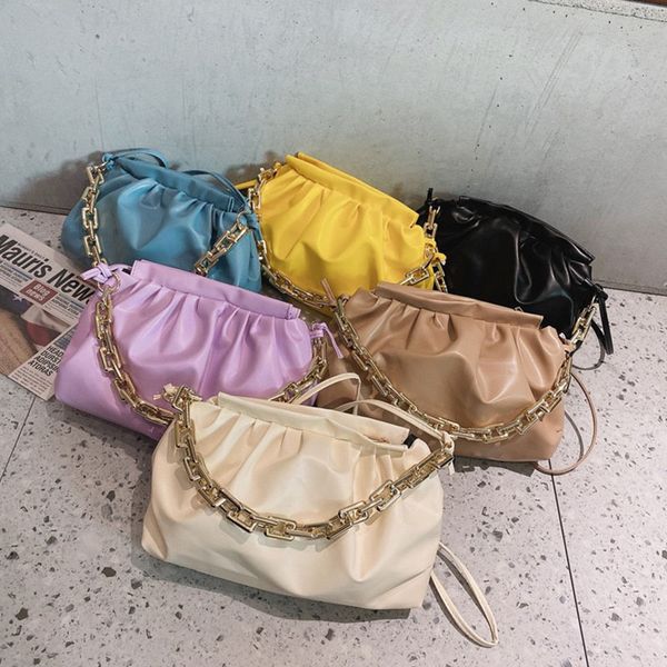 

2021 women bag thick gold chains dumpling clip purse bag totes underarm handbag cloud shoulder bag pleated baguette pouch 77635
