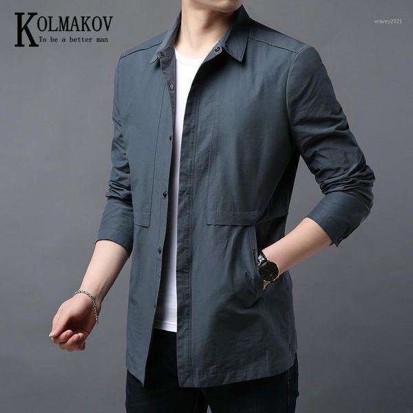 

men's jackets kolmakov men's medium and long coats lapel jacket thin business casual windbreaker overcoat male 3 color size m-3xl1, Black;brown