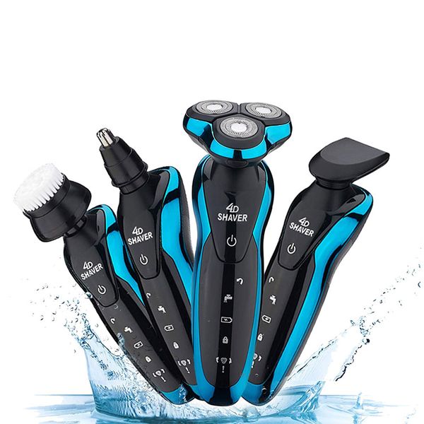 

electric shavers for men, 4 in 1 rechargeable cordless wet/dry beard nose hair face razor grooming kit rotary shaver for men