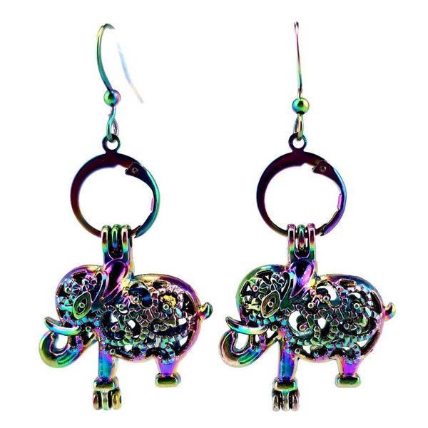 

ee-c21 rainbow color elephant pearl cage pendant earrings hooks with equal or under 8mm plastic beads bbyjoz, Silver