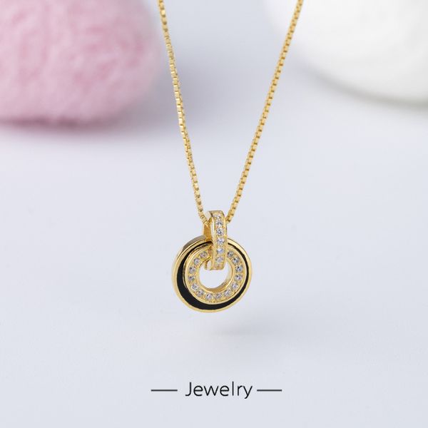 

wholesale real s925 silve fine jewelry circle necklace pendant set jewel chain accessories jewel women lady 2 color, Silver