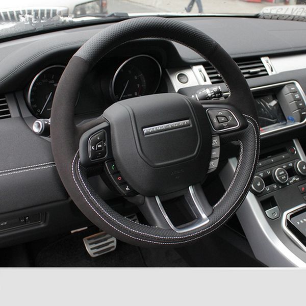 Für Land Rover Range Rover Evoque Sport Edition Discovery DIY maßgeschneiderte handgenähte Lenkradabdeckung aus schwarzem Wildleder Autozubehör