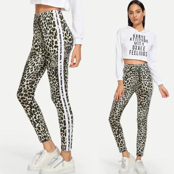 

fashion leopard print side seam lacing sports yoga leggings for women, Black
