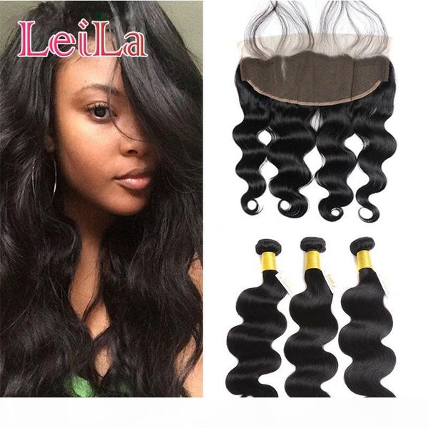 

7a indian13x4 lace frontal closure with bundles part body wave ear to ear unprocessed virgin human hair with closure, Black;brown