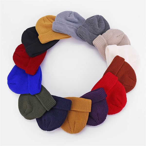 

solid knitted winter hat teens boy girls hip hop cuff beanie slouchy skull cap cuffed toque tuque ribbed crochet ski hats f112705, Yellow