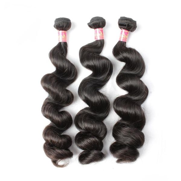

mixed length 8''~30'' european hair 3 bundles virgin human hair weave wavy loose wave natural black color hair extension