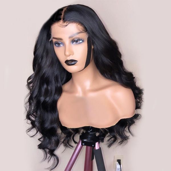 

lx brand middle part body wave 26inch long lace front fiber hair wig jet black color synthetic hair preplucked baby hair daily gluelessfacto