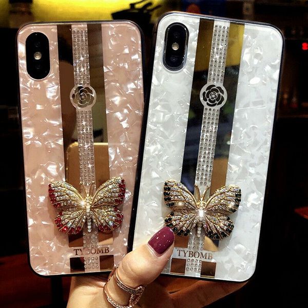 

2021 new for iphone 12 11 pro max xs xr 6 7 8 glitter marble butterfly diamond case cover women's mobile phone case with diamonds phone