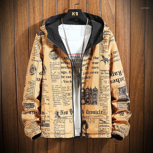 

spring autumn thin windbreaker jacket mens reversible letter print street couple jacket coat young male hooded bomber outwear1, Black;brown
