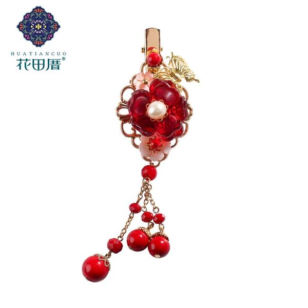 

hair clips & barrettes vintage red flower and golden butterfly dangle clip women accessories decoration hairpins for simple jewelry fj-18086, Golden;silver