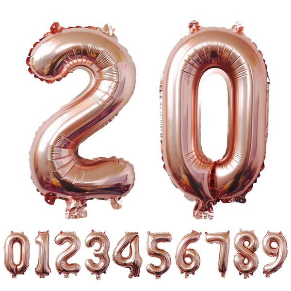 

32 inch rose gold number balloon figures foil float air inflatable balls for birthday party wedding decoration bbyodj