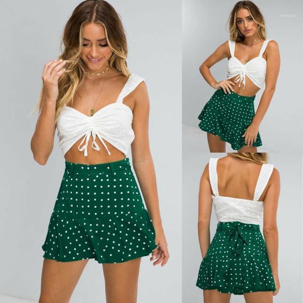 

new hirigin womens high waist shorts bandage ruffles dot print holiday ladies casual skirt shorts1, White;black