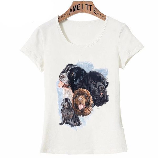 

summer retro fashion women short sleeve i love newfoundland dog print t-shirt woman casual dog lovers cute girl tees, White