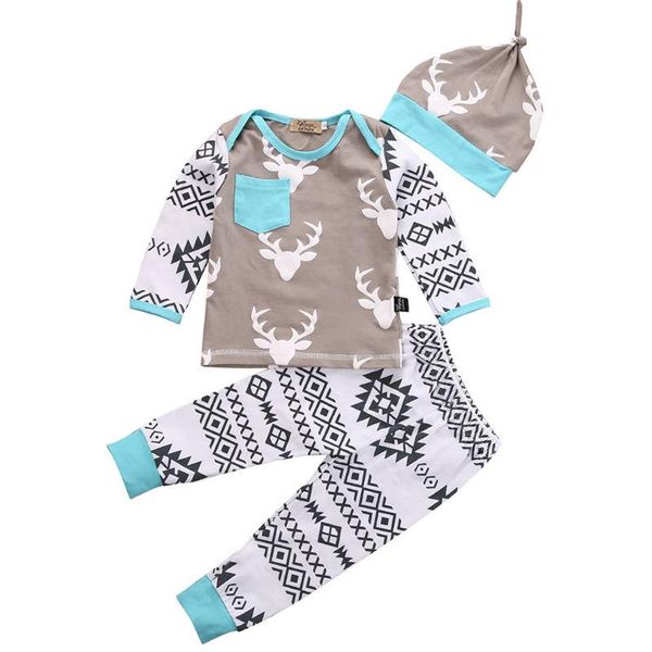 

clothing sets 3pcs born baby clothes 0-24m infant s deer long sleeve shirt floral pant hat boys girls set, White