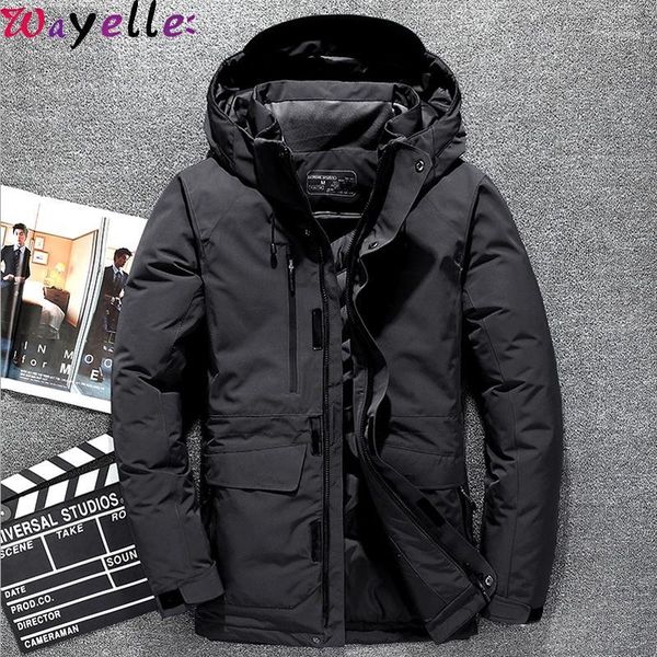 

white duck down jacket men 2019 new winter thick warm hat detached parkas men waterproof windproof -30 degrees cotton jacket1, Black