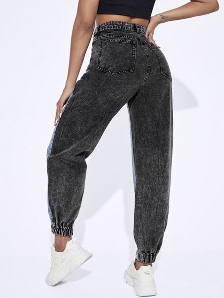 

colorblock high waist jogger jeans x9lo#, Blue