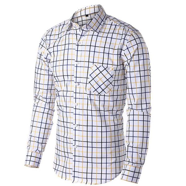 

jeetoo men's plaid checked button-down shirt chest pocket smart casual classic contrast standard-fit long sleeve dress shirts, White;black