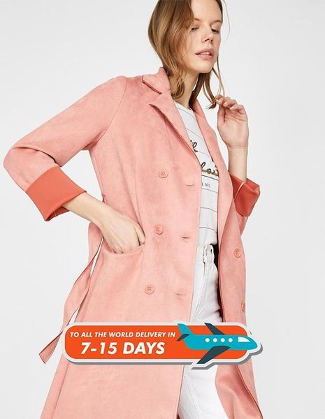 

autumn winter suede casual fashion double breasted plaid trench classic elegant long trench coat collar with belt chic sashes epaulet1, Tan;black