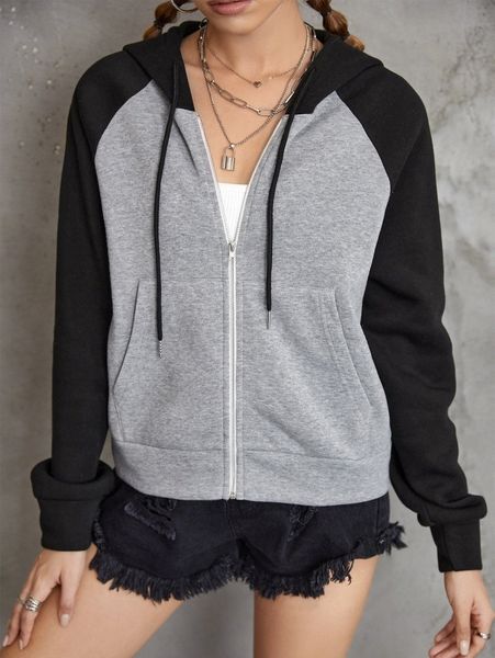 

two tone raglan sleeve drawstring hoodie q6xv#, White;black
