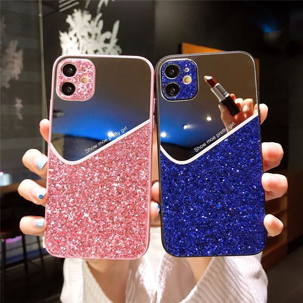 

роскошь geometry glitter cover cover cover для iphone 12 mini 12 11 pro xs max x xr 7 8 плюс макияж зеркало задний чехол coque capa