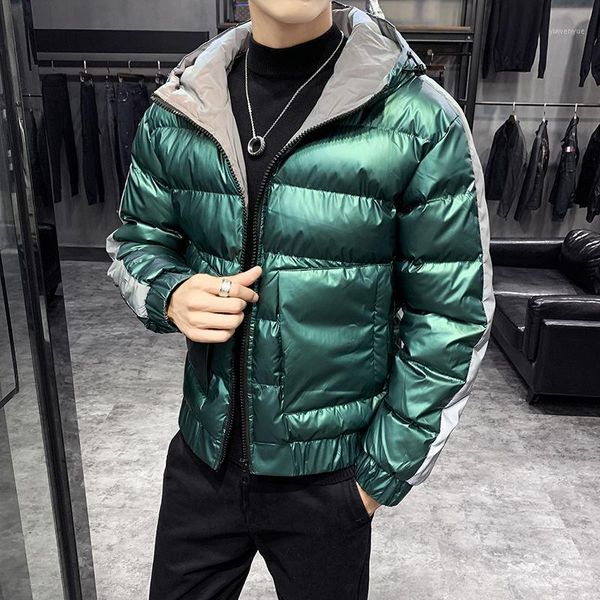 

green parka mens hooded winter jackets mens loose winter clothes bubble coats bubble jackets silver fluorescent light 20201, Black