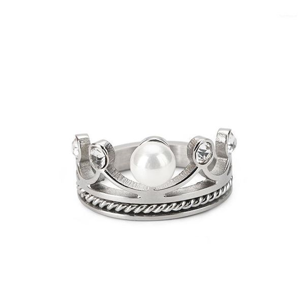 

2022 new designer ladies cz stone silver color crown wedding engagement pearl rings women1, Slivery;golden