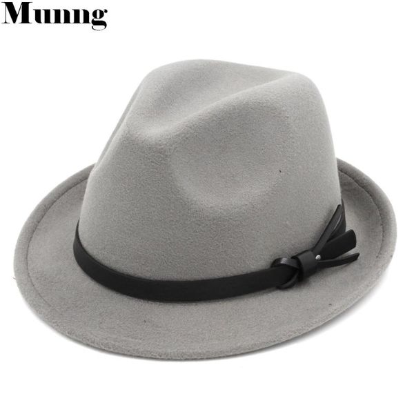 

wide brim hats munng wool blend fedora hat roll-up stiff trilby cap black leather band, Blue;gray