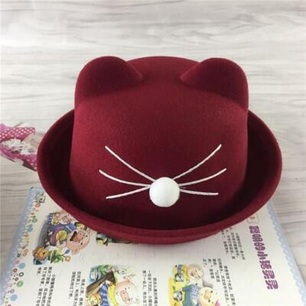 

1-7 year cute cat ears cap boy girls fashion vintage jazz bowler felt fedora hat spring autumn cylinder wool caps bonnet bbyewg, Black;white
