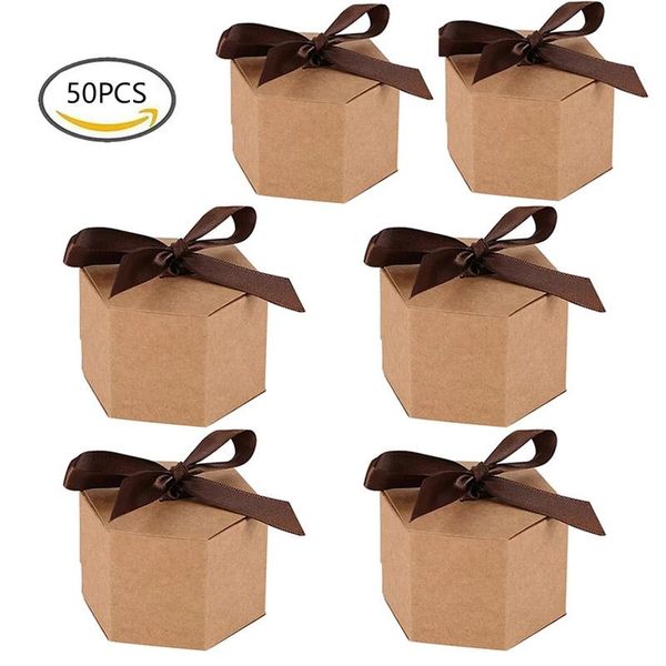 

gift wrap 20/50pcs kraft paper box candy boxes with ribbon for cake snack jewelry packing wedding decoration event party supplies