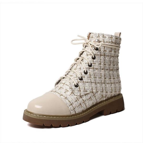 

2021 new deep-mouth female ankle fall and winter round-toe bian zhi xue women's flat-income boots martin high-3alw, Black