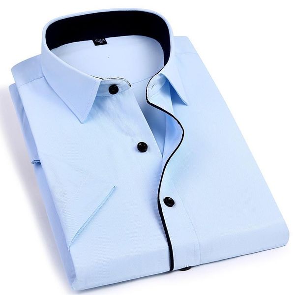 

2020 new casual men's short sleeve shirt slim fit design style male social business dress shirts clothing 4xl, White;black