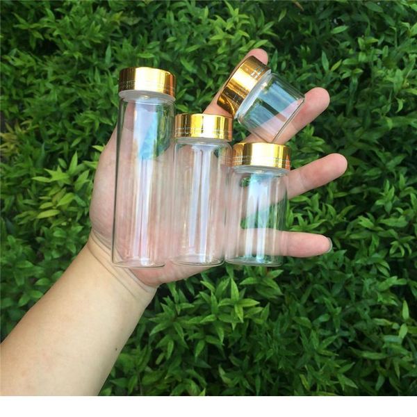 

20ml 50ml 65ml 90ml glass storage bottles with golden aluminum cover empty gift bottle jars party decoration 24pcs bbypsx