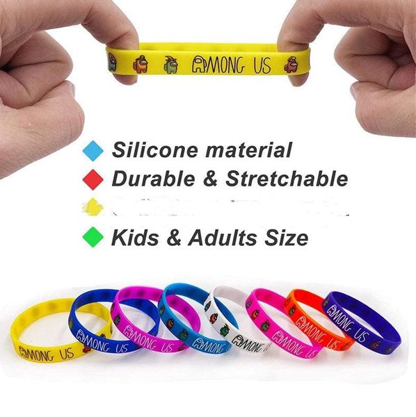 

8 colors game among us silicone bracelet rubber trend character model pattern space werewolf kill anime figure party toy gift e121405, Red;brown